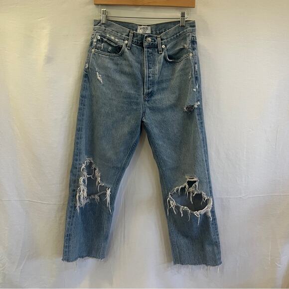AGOLDE Womens 90's Mid Rise Buttonfly Straight Fit Jeans Distressed Size 26 - Picture 1 of 9